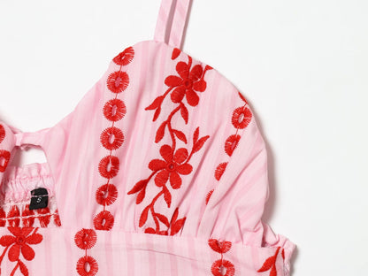 Women's hollowed out embroidered suspender dress