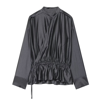 Women's lace up decorative casual draped shirt