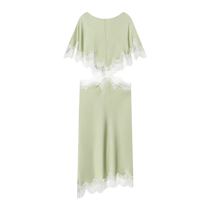 Women's opening design lace patchwork MIDI dress