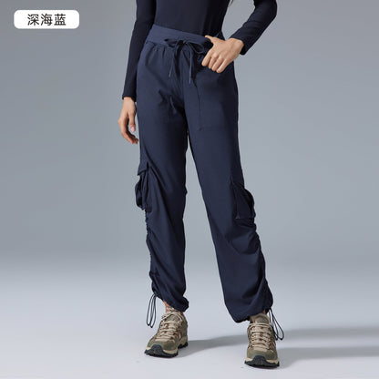 Women's new Joker running lightweight quick-drying multi-pocket wide-leg overalls
