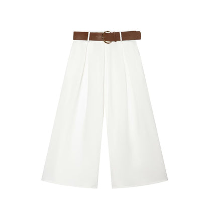 Women's with Belt casual pleated wide leg pants