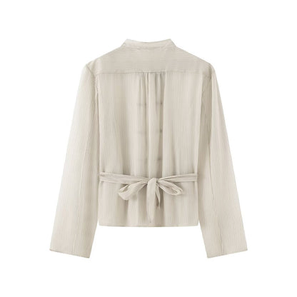 Women's O Neck striped rope button shirt