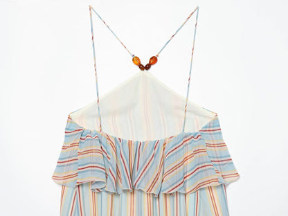 Women's Ruffle edge hanging collar MIDI dress