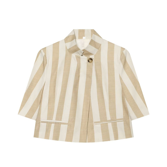 Women's slim short sleeved striped Blazer Coat