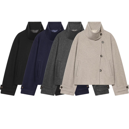 Women's warm standing collar woolen jacket Coat