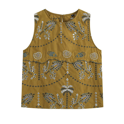 suit Women's 2 pieces hollowed out embroidered sleeveless top+skirt
