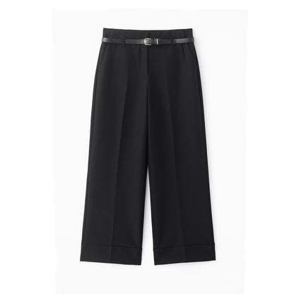 Women's rolled hem design casual With Belt pants