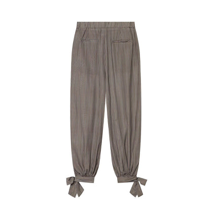 Women's bow decoration linen blended lantern pants