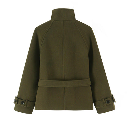Women's with belt standing collar coat