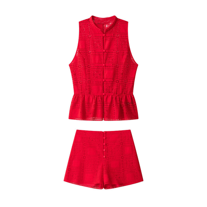 suit Women's 2 pieces rope knot buckle lace top+shorts