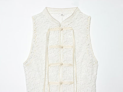 Women's rope knot decorative embossed lace top