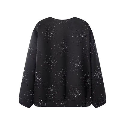 Women's bright diamond fabric O Neck jacket Coat