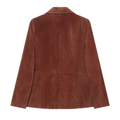 Women's slim double breasted suede Blazer Coat