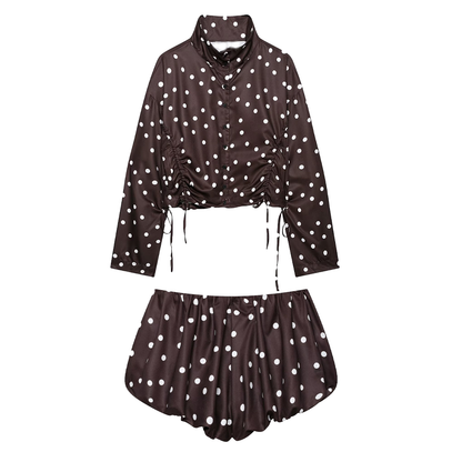 suit Women's 2 pieces pleated decorative polka dot coat+shorts