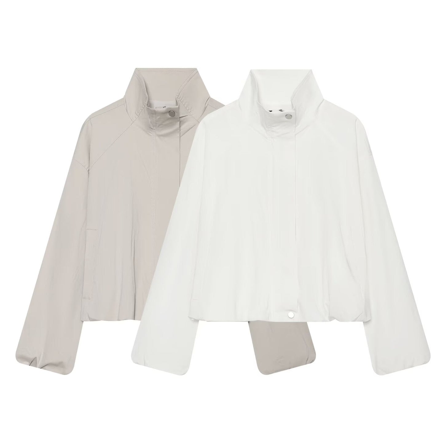 Women's Stand Collar Button Zipper Short Coat