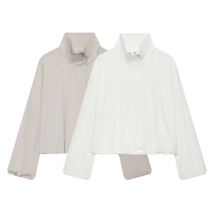Women's Stand Collar Button Zipper Short Coat