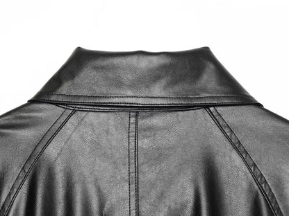 Women's retro double breasted faux leather jacket