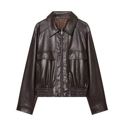 Women's casual short imitation leather jacket Coat