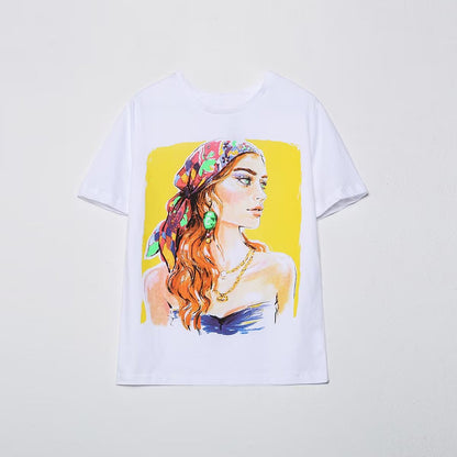 2026 multi-color printed letter T-shirt women short sleeved O-neck loose T-shirt