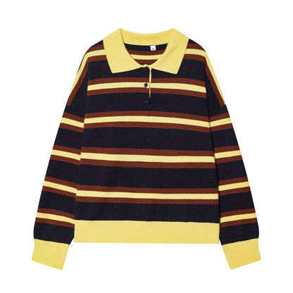 Women's new Lapel striped knitted sweater