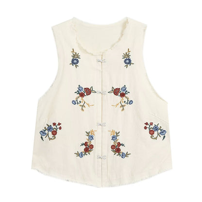 suit Women's 2 pieces embroidered vest style top+lantern pants
