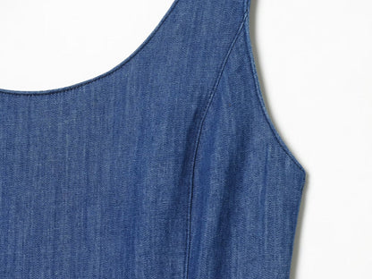 Women's cape style hem sleeveless denim dress