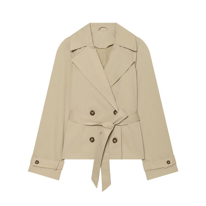 Women's With Belt Short Double breasted Windbreaker Coat