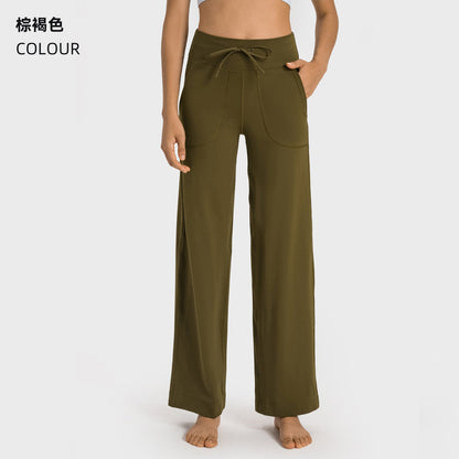 Women's New Sports and Leisure Joker Elastic Waist Wide-leg Pants Big Pocket Fitness Yu Casual Pants