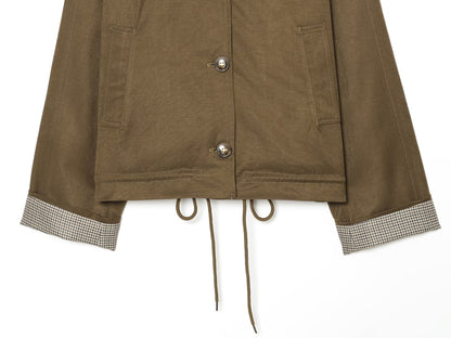 Women's casual stand collar twill coat