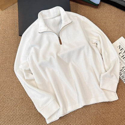 Women's semi-zipper pullover stand collar long sleeve knitted sweater polo shirt