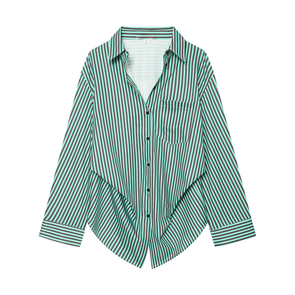 Women's pleated decorative loose striped shirt