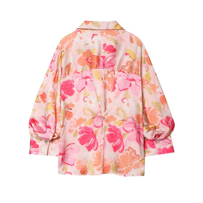 Women's satin textured floral printed shirt