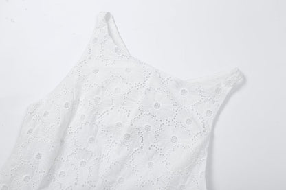Women's hollow embroidery sleeveless MIDI dress