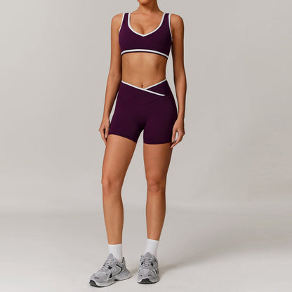 Women's New Cross-waist Sports Suit Female Contrast Backless Tight Nude Yoga Suit Running Fitness Yoga Suit