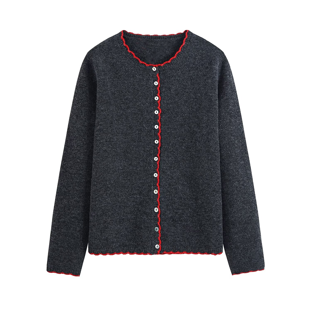 Women's contrasting spliced trimmed knitted Coat