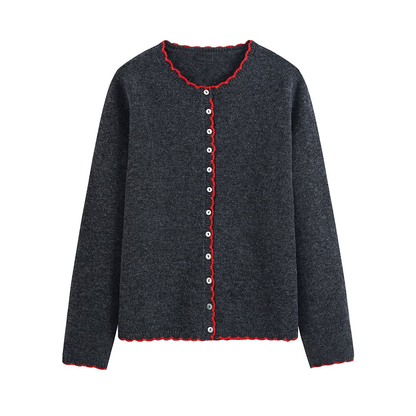 Women's contrasting spliced trimmed knitted Coat