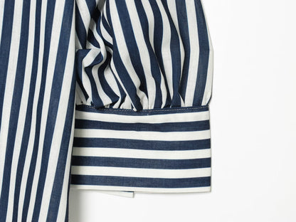 Women's bubble sleeve linen striped shirt