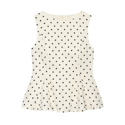 Women's ruffled hem polka dot sleeveless top