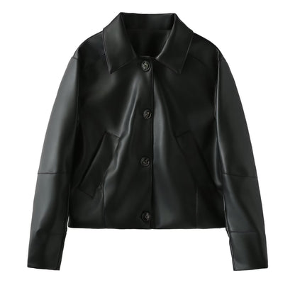 Women's short PU leather jacket Coat