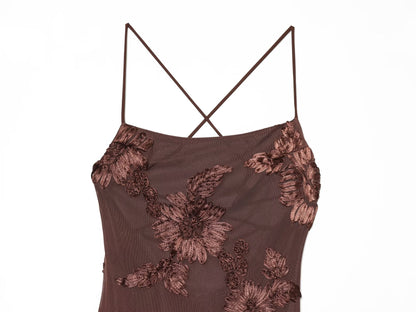 Women's embroidered floral backless MIDI dress
