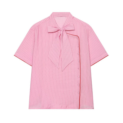 Women's bow decoration striped top