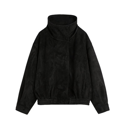 Women's suede textured black pilot jacket Coat