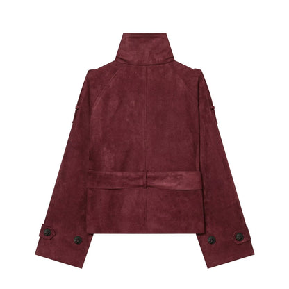 Women's with belt imitation suede jacket Coat