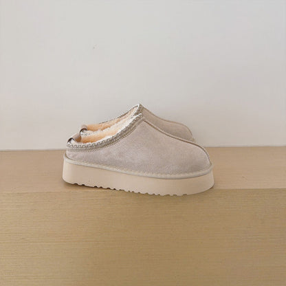 Women's embroidered thick-soled semi-mopped snow boots