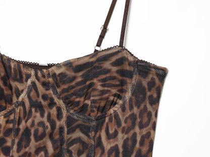 Women's animal print tight corset style tulle dress