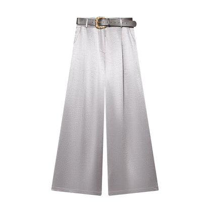 Women's with Belt loose satin textured wide leg pants