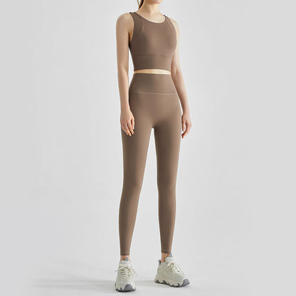 Women's Fashion Sportswear Suit Professional Running Vest High Waist Hip Fitness Pants Two-piece Suit