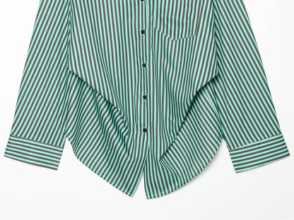 Women's pleated decorative loose striped shirt