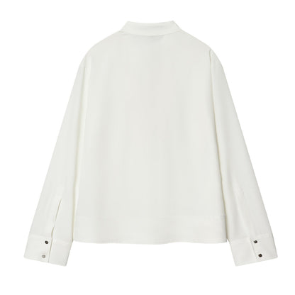 Women's lace up collar pleated shirt