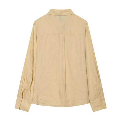 Women's linen blended linen long sleeved shirt